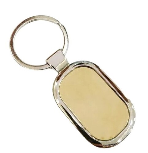 Rectangular Round Golden Keychain - Metal Material, Light Weight Design | Glossy Finish, Easy to Clean, Tested on Quality Standards, Ideal for Gifting