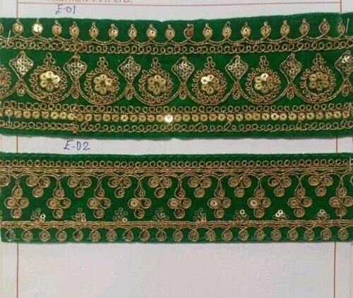 Velvet Zari Lace - 2.25 Inch Width, 9 Meter Roll Length, Green Color | Stylish Embroidered Design for Sarees, Made in India