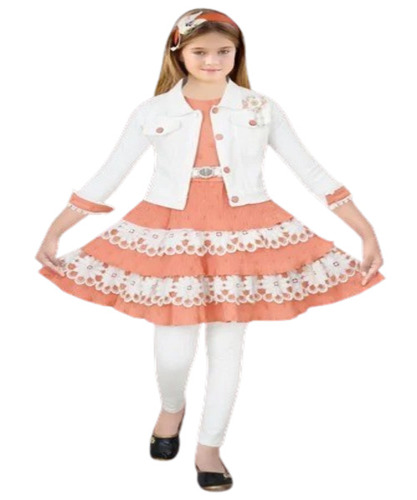 Girls Cotton Frock Set - Cotton Material Age 6-8 Years Pink & White Colors | Comfortable 3/4 Sleeve Breathable Anti-Wrinkle Embroidered Design