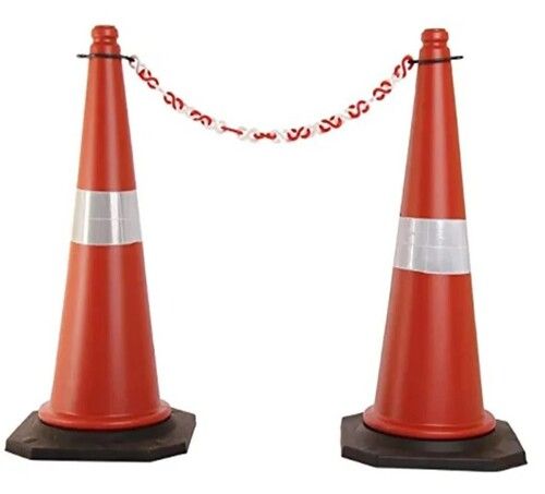 Rubber Base Traffic Cone - Plastic, 750mm Height, Red Color | Ideal for Traffic Control