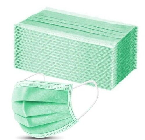 Green Non Woven Disposable Face Mask - 3 Layers, Anti Pollution and Industrial Safety, Earloop Securing Method