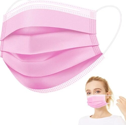 Pink 3 Ply Disposable Face Mask - Non-Woven Material, For All Ages, Elastic Band Securing Method | Industrial Safety, Anti Pollution, Medical Use