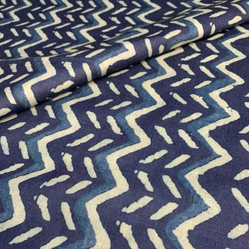 Premium Steel Blue Chevron Handblock Print Cotton Fabric