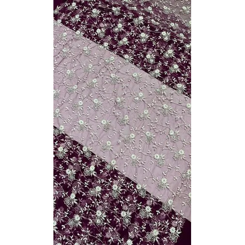 Designer Lucknowi Embroidery Fabrics - Net, 44 Inch Width, Pink | Exquisite, Intricate Designs, Luxurious Softness for Elegant Occasions