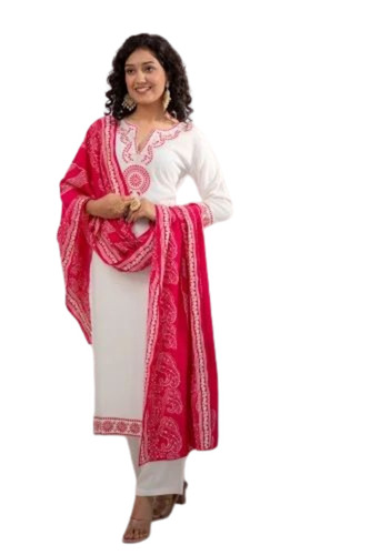 Ladies Designer Kurti - Cotton, M/L/XL Size, White Color | 3-4th Sleeve, Lightweight, Breathable, Printed Casual Style