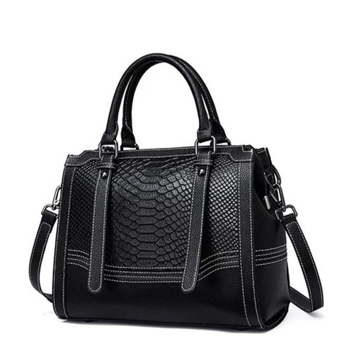 Ladies Leather Hand-Carry Black Handbag - Zipper Closure, Casual Style for Women, All Size