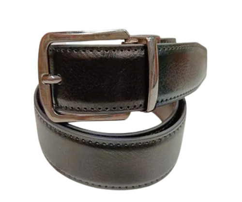 Mens Fancy Brown Leather Belt - Standard Size, Smooth Texture with Shiny Metal Buckle