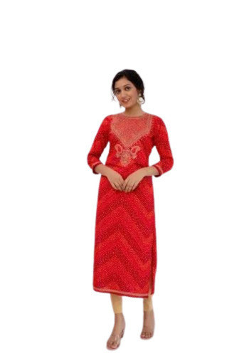 Ladies Casual Cotton Kurti - Medium, Large, XL Sizes | Lightweight, Breathable, 3-4th Sleeve, Modern Printed Design in Vibrant Red