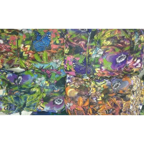 Printed Poly Georgette Fabric - 44-45 Inches Wide, White Color | Washable, Printed Texture, Ideal for Autumn Garments