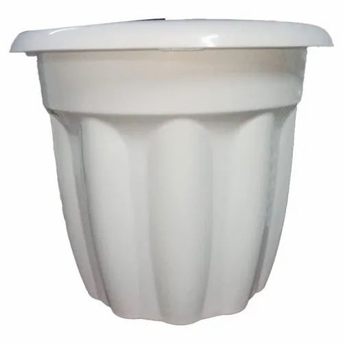 10inch Plastic Bloom Pot Planter - Plastic Material, 10inch Height, Glossy White Finish, Round Shape , Ideal for Plantation with Plain Pattern