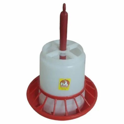 Jali Chicken Feeder - ABS Plastic , 10 Inch Height, Circular Design, White And Red Color | Long Functional Life, Suitable for 50 Chicks, 8kg Feed Capacity