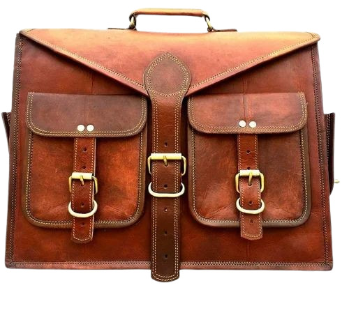 Leather Messenger Bag - 13X18X5 in, Brown Leather, 8 Compartment Design | New, Polished Finish, Durable and Comfortable, Attractive Style with Over Flap and Buckle Closure