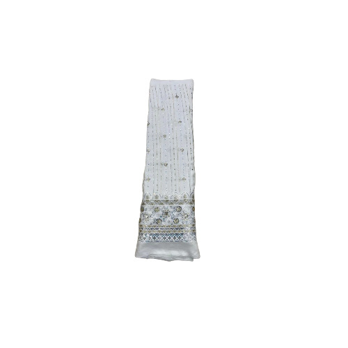 Lucknawi Sequence Embroidered Georgette Fabric - 57 Inch Width, White Color | Washable, Autumn Recommended, Dry Clean Care, Embroidered Texture