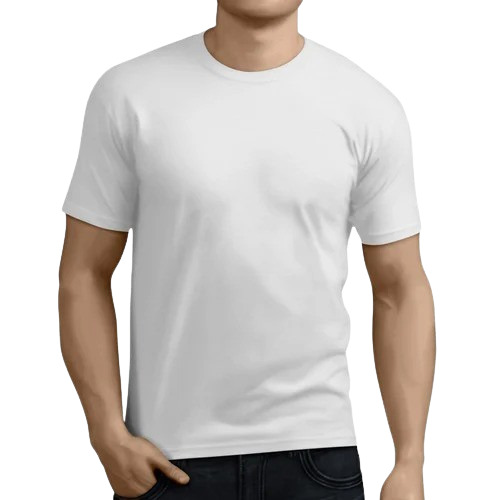 Men Polyester T-Shirt - Regular Fit, Attractive Pattern, O-Neck, Short Sleeves, White, Sizes S-XL
