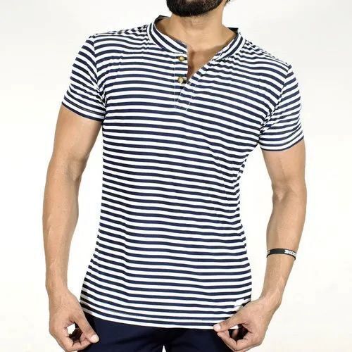 Mens Henley Neck Stripes T Shirts