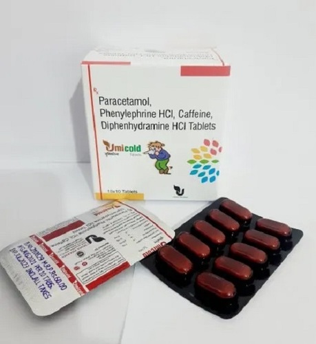 Paracetamol Phenylephrine Hydrochloride Caffeine Diphenhydramine HCl Tablets - Prescription Grade Medicine for Hospital and Clinic Use | Precautions Required, Store in Cool and Dry Place, Tablet Form