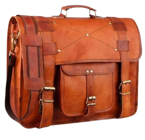 Polished Leather Messenger Bag - Color: Brown