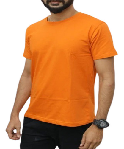 Casual Wear Men''s T-Shirt - Regular Fit Cotton, Attractive Pattern Design, O-Neck Collar, Short Sleeves, Available in Sizes S, M, L, XL, Vibrant Orange Color