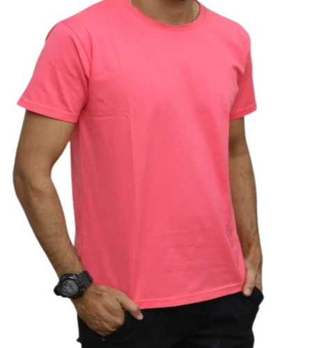 Men Cotton T-Shirt - Regular Fit, Short Sleeves, O-Neck | Plain Pink, Attractive Casual Wear