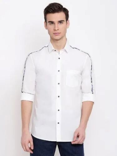 Men White Casual Cotton Shirt