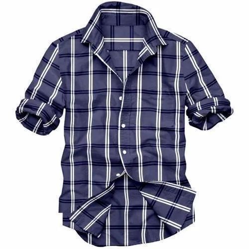 Mens Casual Wear Readymade Shirt - Cotton, Size M/S/XS, Dark Blue & White | Full Sleeves, Anti UV, Breathable, Cool Dry, Water Proof, Wrinkle-Resistant