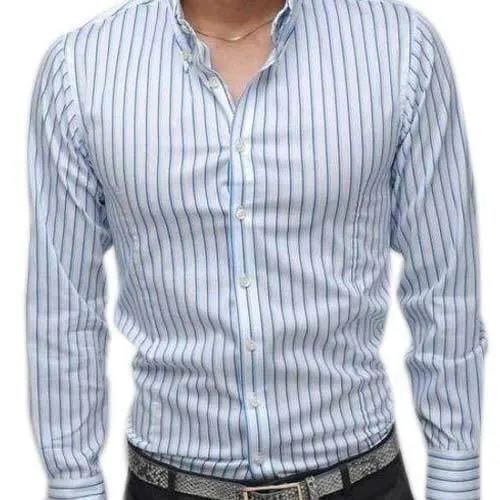 Mens Striped Cotton Shirt - Premium Quality Vibrant White And Blue Colors | Wrinkle-Resistant Durable Material Anti UV and Breathable