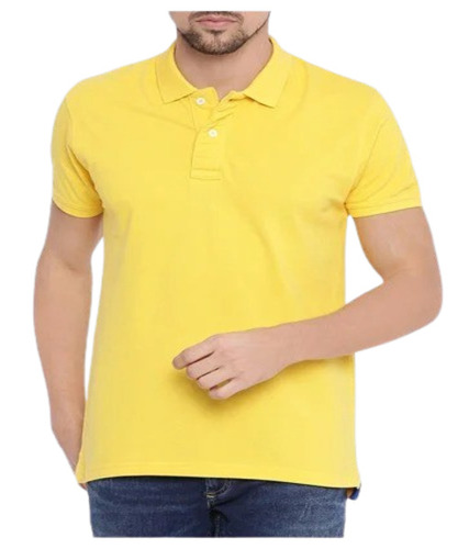 Plain Polo Collar T-Shirt - Cotton Material, Regular Fit Sizes L, M, S, XL - Elegant Yellow Color, Short Sleeve Design for Casual Wear
