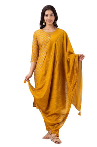 Yellow Cotton Kurti - Light Weight, Breathable and Washable | Very Good Quality, 3-4th Sleeve, Printed Pattern for Casual Summer Wear