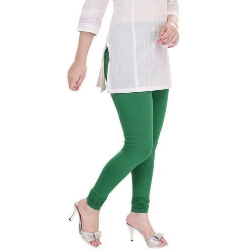 Churidar Leggings - Premium Cotton Legging , Optimum Quality, Green Color, High Waist, Soft Feel, Stretchable Fabric, Moisture-Wicking, Breathable Material