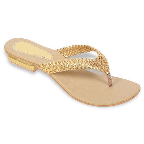 Fancy Flat Ladies Slipper - Color: Golden