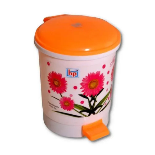 Plastic Dustbin - Plastic PP, Round Shape, Printed Pattern, Color: Red, Blue, Creamy | Suitable for Refuse Collection, Versatile Size Options