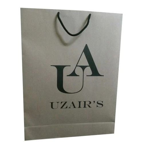 Paper Carry Bags - Kraft Paper, Customized Size, Grey Color | Durable, Fine Finished, Rope Handle, Max Load 5