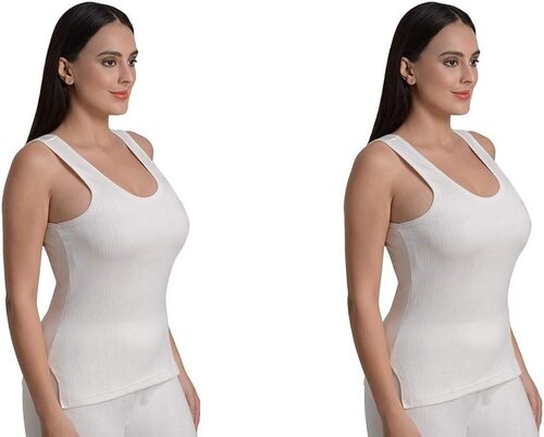Sleeveless Thermal Wear - Cotton Fabric, Customized Size, Plain White Color | Padded Bra Design, Boyshort Panties, Light Weight & Breathable