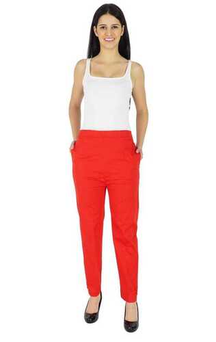 Lycra Pants - Washable Canvas Material, Regular Fit, Double Pockets | Lightweight, Breathable, Plain Red Color, Perfect For Spring, Summer, Winter
