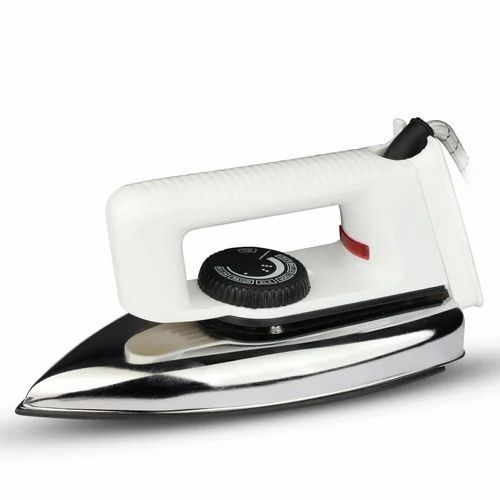 Steam Iron - Stainless Steel Sole Plates, White Plastic Body - High Power, Energy Efficient, Over Heating Protection, Portable Design