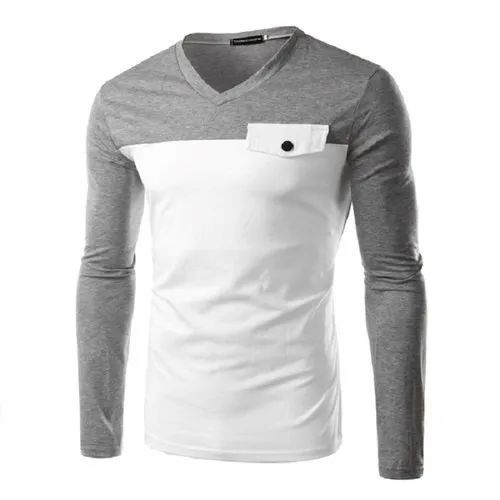 V-Neck Mens Full Sleeve Cotton T-Shirt