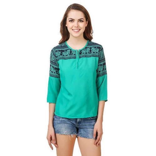 Ladies Tiffany Color Tops - Poly Crepe, Green | Comfortable Fit, Soft Fabric, Breathable Material, Trendy Style, Versatile Wear, Lightweight