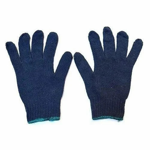 Cotton Knitted Hand Gloves - Full Finger, Blue | Comfortable Slip Resistant Standard Grip, Quick Dry, Washable, Reusable Household Gloves