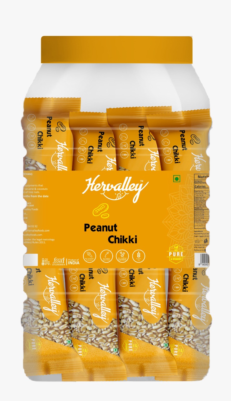 Hervalley Peanut Chikki - A Grade Organic, 15g Crunchy Sweet Bars | Rigid Texture, 6-Month Shelf Life, 100 Boxes