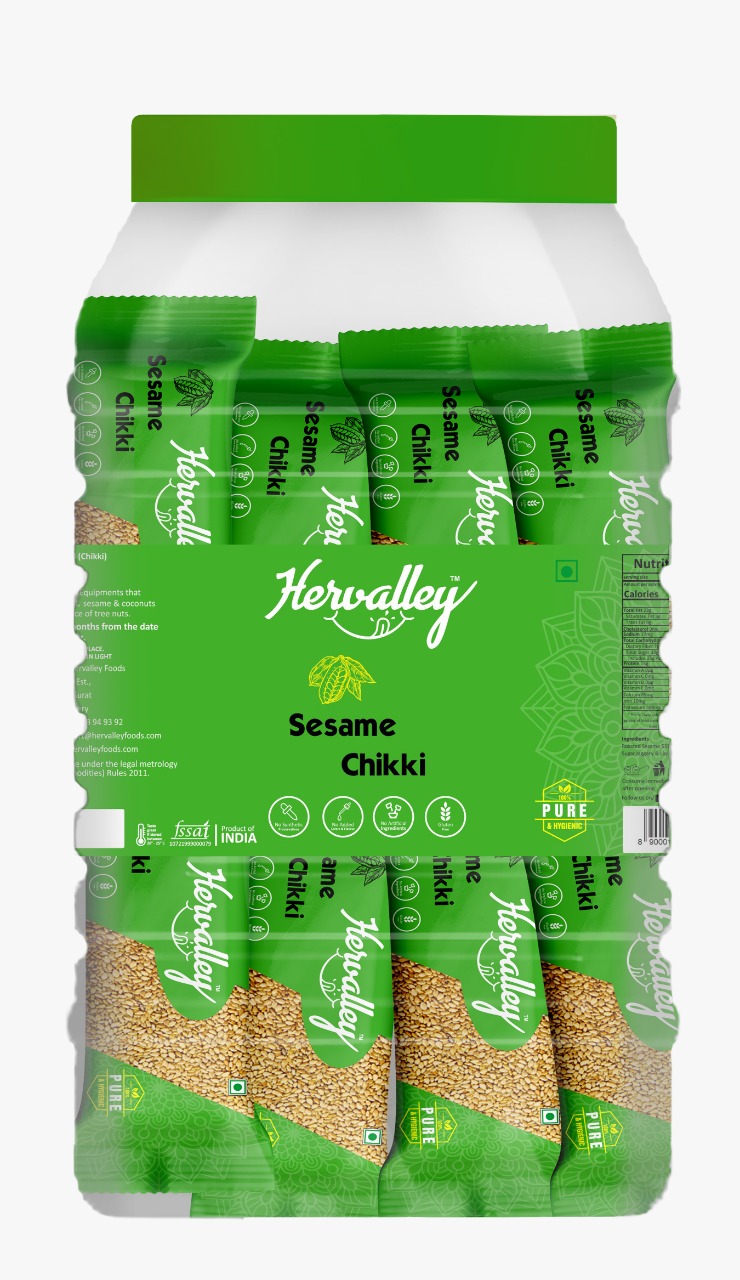 Hervalley Sesame Chikki Jar - Organic A Grade, Sweet Taste and Hard Texture | Tasty Sweets in a Convenient Jar