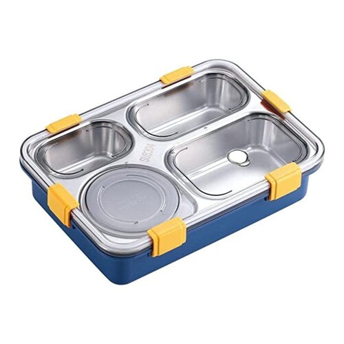 Tiffin Boxes - Stainless Steel & Plastic Standard Size Blue & Silver | Lightweight Heat & Cold Resistant Reusable & Washable Portable