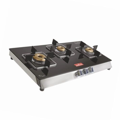 4 Burner Toughened Glass Brass Burner - Color: Black