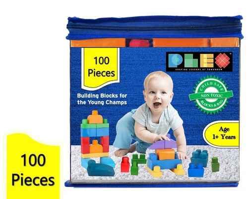 Plex Building & Construction Blocks 1+ Years Of Age (Blue Bag-100 Pcs Blocks)