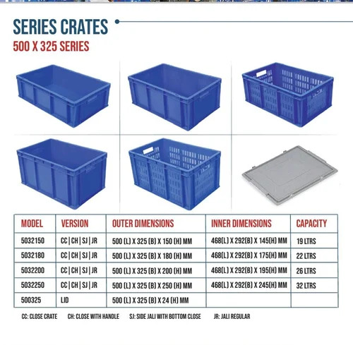 Durable Industrial Plastic Crate - Plastic, 510x328x280mm, Blue | Rectangular Shape, Color Coated, Industrial Mesh Style