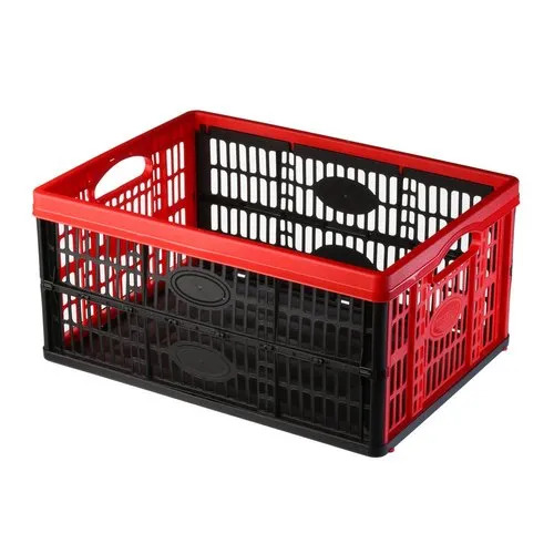 Stackable Plastic Vegetable Crate - Rectangular, Multi-Color Mesh Design | Durable Vegetable Storage Solution