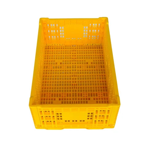 Supermarket Plastic Fruit Crates - Plastic Material, Rectangular Shape, Yellow Color, Mesh Style | Durable Design for Efficient Fruit Storage