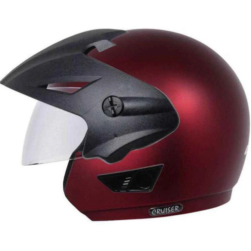 Vega Cruiser Open Face Helmet - Poly Carbonate Material, Xl Size, Red Color | Clear Visor, Isi Approved, Youth Riding Protection
