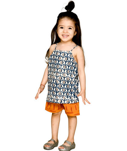 Baby Girls Dress Cotton Clothes Top Shorts Set For 1 To 4 Years - Color: Blue:Orange