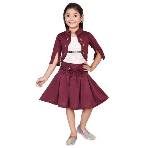 Girls Frock - Cotton Blend, Customized Sizes | Maroon and White, Anti-Wrinkle, Breathable, Quick Dry, Short Sleeves, Modern Style