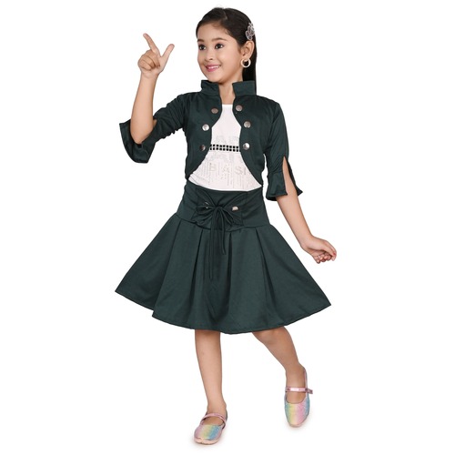 Kids Frocks - Cotton Blend, Customized Size, Green & White | Modern Plain Design, Breathable, Quick Dry, Anti-Wrinkle, Regular Fit